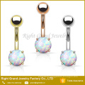 Stainless Steel Prong Set Synthetic Opal Navel Belly Ring